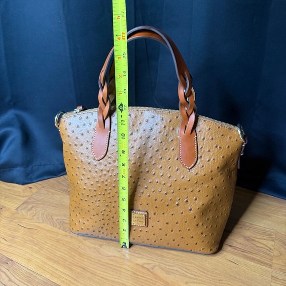 Dooney & Bourke Celeste Satchel Bag Tan Brown Caramel Embossed Ostrich Leather - Picture 2 of 15